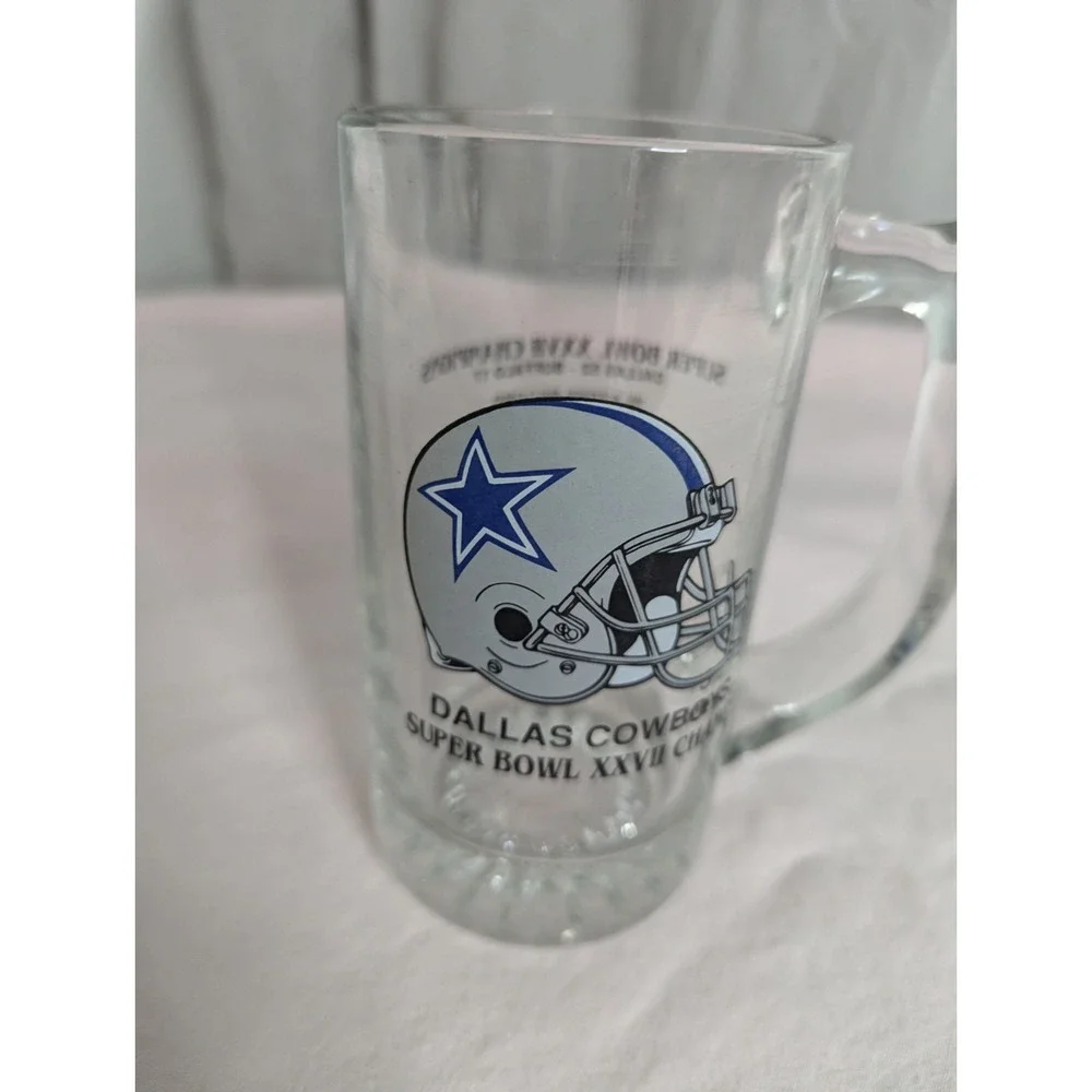 Dallas Cowboys Super bowl‎ NFL Football Champions XXVII Beer glass Mug Buffalo